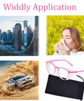 Women Safety Glasses With Side Shields Anti Fog Eye Protection For Nurses Adults Blue Light Blocking UV Shield Pink Comfortable All Day Comfy Wear Ideal For Medical Staff And Home Use With Scratch Resistant Lenses shown with cityscape, pollen, and dust environments, includes protective case