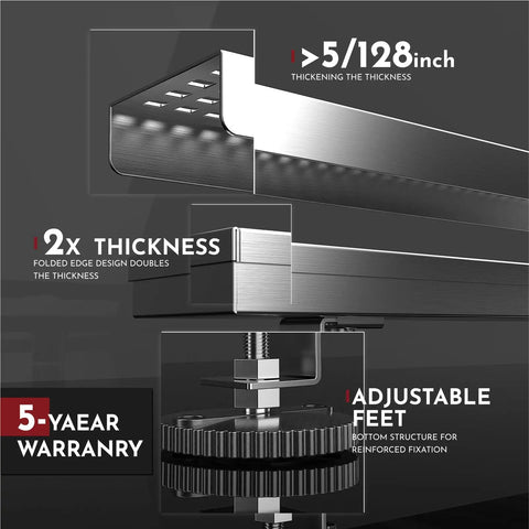 Side view of 12 Inch Linear Shower Drain with Square Hole Grate Cover and adjustable feet, showcasing steel thickness and structure.