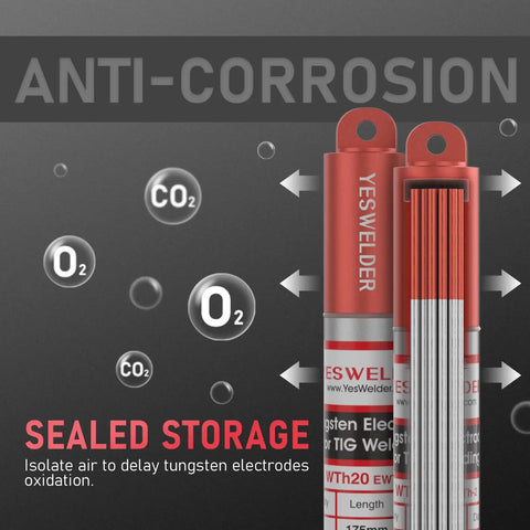 Red Tip 1 16th Inch By 7 Inch TIG Tungsten Electrode WT20 EWTh 2 10 Pack Pro Grade AWS Certified sealed in anti-corrosion tube