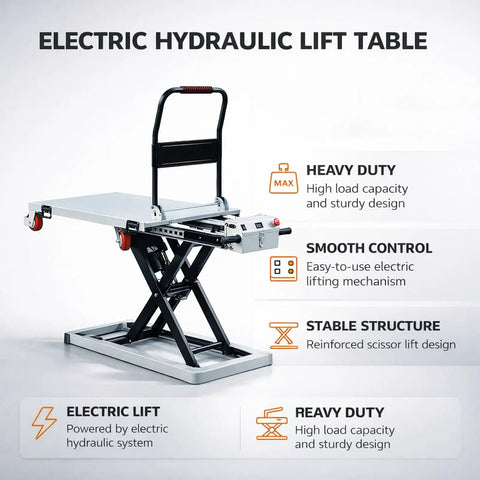 Heavy Duty Electric Hydraulic Lift Table Cart With Four Rock Solid Wheels And Anti Slip Platform Foldable Game Changing Power Roller For Shop And Garage Maintenance