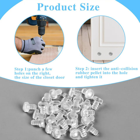 Step by step instructions with clear glass table top bumpers shown, highlighting 100 Clear Glass Table Top Bumpers With Stem Non Adhesive Rubber Grippers And Heavy Duty Anti Slip Furniture Protectors For Cabinet Doors And Outdoor Patio No Fuss Tight Setup.