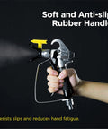Pro Grade Airless Paint Spray Gun Delivering Three Thousand Six Hundred Psi Raw Power With Five One Five Reversible Tip showing anti-slip rubber handle.