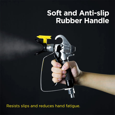Pro Grade Airless Paint Spray Gun Delivering Three Thousand Six Hundred Psi Raw Power With Five One Five Reversible Tip showing anti-slip rubber handle.