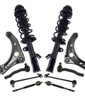 Front Steering And Suspension Kit With Two Front Inner And Outer Tie Rods Two Front Lower Control Arms With Ball Joints Strut And Spring Assemblies And Sway Bar Links For 2012 To 2019 Nissan Versa And 2014 To 2019 Versa Note, front view
