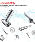 Metal meat grinder attachment for KitchenAid stand mixer with grinding plates, auger, blades, sausage-stuffer tubes
