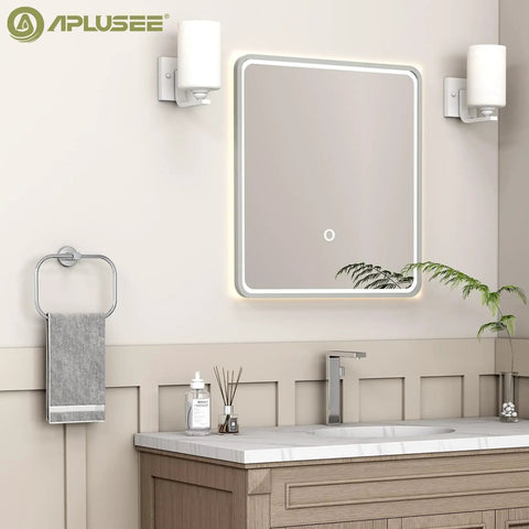 Slick Premium Chrome Square Hand Towel Ring For Bathroom Sink Wall Mounted Heavy Duty Rust Resistant Quick Dry Space Saver Solid Bracket Tight Pro Style with towel and vanity.