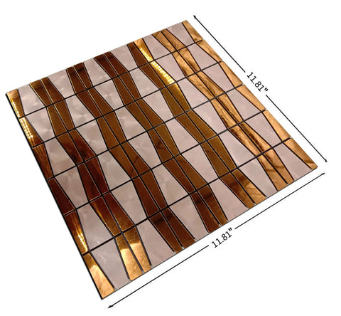 Pink Type 3D Peel And Stick Backsplash Tiles For Kitchen And Bathroom, 11.81x11.81 in, stainless steel look, brown stripe design.