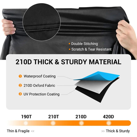 Heavy Duty Outdoor Tricycle And Bicycle Cover For Two Bikes 210D Waterproof Polyester Large 90.5L 37.4W 49.2H Fits Adult Trikes And E Bikes Windproof Dustproof Storage All Weather Outdoor Shield Orange showing 210D fabric layers and double stitching