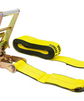 Two Pack 3 Inch By 30 Foot Ratchet Tie Down Straps With Flat Hooks Yellow Heavy Duty Construction 5000 Lb Working Load Limit