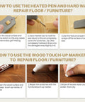 Instructions for using 22 Piece No Sweat Wood Floor Repair Kit With Heat Pen Touch Ups to fix scratches on wood.