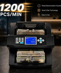 Mixed Denomination Cash Counter And Money Counting Machine With IR Image UV MG DD Counterfeit Detection displaying 4565 count