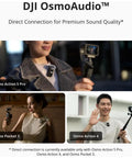 People using DJI Osmo Action cameras highlighting OsmoAudio direct connection for premium sound quality.