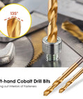 Close-up of left-hand cobalt drill bit from No Sweat 29 Piece Bolt Extractor Kit With Left Hand Drill Bits And Nut Removers