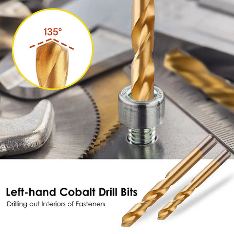 Close-up of left-hand cobalt drill bit from No Sweat 29 Piece Bolt Extractor Kit With Left Hand Drill Bits And Nut Removers