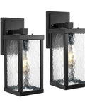 Outdoor Wall Sconce Lantern, Vintage Waterproof Wall Mount Light Fixture, Matte Black Anti Rust Aluminum Lamp With Water Ripple Glass Shade