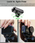 Hella Tight Magnetic Quick Release Adapter With Mechanical Lock And Quarter Inch Thread Compatible With Insta360 X5 X4 Air Ace Pro 2 Vlog Camera Mount, showing 360° rotation and secure grip.