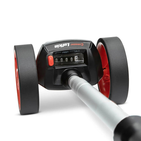 Dual Wheel 4 Inch Compact SAE Measuring Wheel With Gear Driven Counter Telescoping Handle Glare Resistant Display Analog Dial Reads Up To 10000 Feet Easily close-up