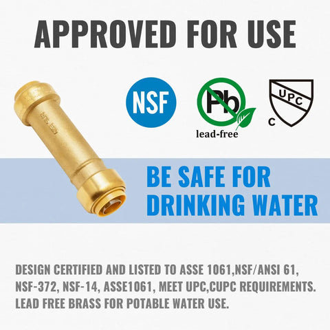 Three Quarter Inch Slip Coupling For Fast No Fuss Emergency Plumbing Repairs No Lead Brass Push To Connect Fittings For PEX Copper CPVC PERT Includes Disconnect Clip Pack Of 3
