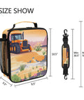 Insulated Lunch Container With Buckle For School And Office Use featuring cartoon road roller desert theme, size 10.5x9.5x3.5 in