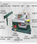 Detailed image of Mini Table Saw For Home DIY Projects Portable Woodworking Power Tool features including knobs and digital ruler.