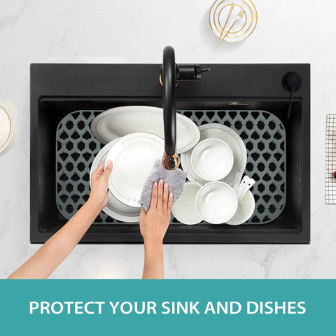 Big 30X16 Inch Silicone Sink Mat For Bottom Drain flexible non-slip kitchen sink protector under dishes in black sink