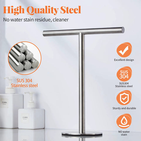 Standing 13 Inch T Shape Towel Bar Rack Stand Made From SUS304 Stainless Steel With Brushed Finish Rust Resistant Towel Holder