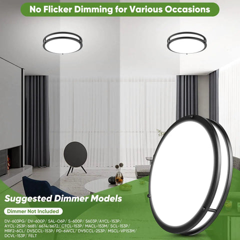 Two Pack 36W LED Ceiling Lights Black 13 Inch Flush Mount 3600 Lumens 2700K 3000K 4000K 5000K 6500K Color Changing Dimmable Fixtures