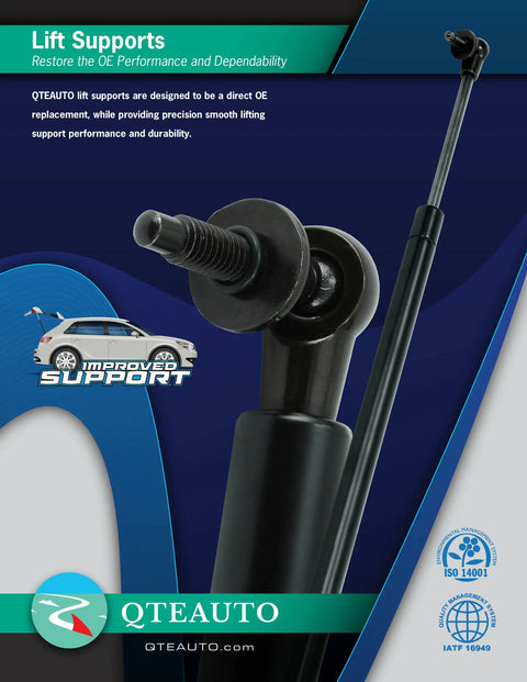 High Grade Pair Of Two Rear Trunk Lid Lift Support Struts For 2006 Through 2016 Chevrolet Impala With Spoiler No Sweat Hand Tool Swap OEM Quality against a car backdrop.
