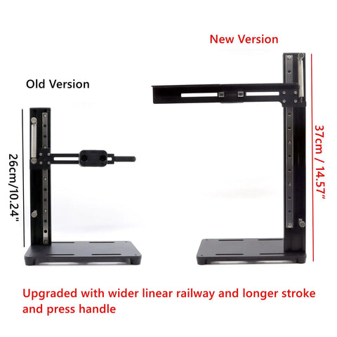Comparison of old and new Vertical Heat Press Tool for Embedded Insertion with 60W Soldering Iron M2 to M8 tip adapter.