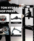 12 Ton Hydraulic Shop Press With Movable Plates And Adjustable Height H Frame For Garage Floor Use Overload Protection