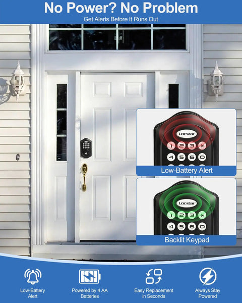 Hassle Free Keyless Entry Door Lock With Glowing Backlit Keypad And Smart Bluetooth App Control In Classy Matte Black Finish near front door.