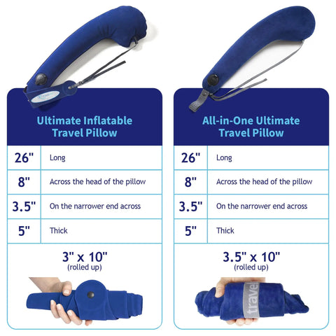Ultimate Travel Neck And Body Pillow With Memory Foam And Velour Cover, side-by-side size chart comparison