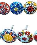 Set Of 12 Multicolor Ceramic Knobs Hand Painted For Cabinets, Furniture, Doors And Drawers 2.55 Inch Height And 1.5 Inch Diameter