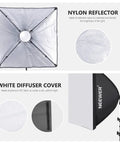 Two Pack Pro Grade 700W Equivalent Continuous Lighting Kit with 5700K LED Bulbs 24x24 Inch Softboxes showing nylon reflector