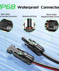 Image of 10 AWG Solar Panel Extension Cable 20 Feet Dual Conductor With Male And Female Connectors showing waterproof connectors.