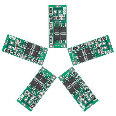 Badass 2S Battery Management Board With Automatic Balance Charging Circuit For 18650 Li Ion And Polymer Packs shown in a star formation.