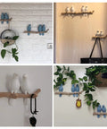 Slick Wall Mounted Hooks For Coats Keys Hats And Towels Housing A Rad Bird Motif in four wall display settings.