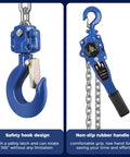 Lever Chain Hoist 3300 Lbs Capacity with blue safety hook and non-slip handle, 20 Ft Lift, with G80 Galvanized Chain