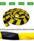 L Shaped Wall Edge Corner Guards Yellow Black Safety Bumpers With Self Adhesive Foam Padding 197 Inches Long 500 cm Tough As Nails Industrial Edge Protector For Factory Workshops And Production Machines NBR Foam Impact Absorption, shown coiled with warning label.
