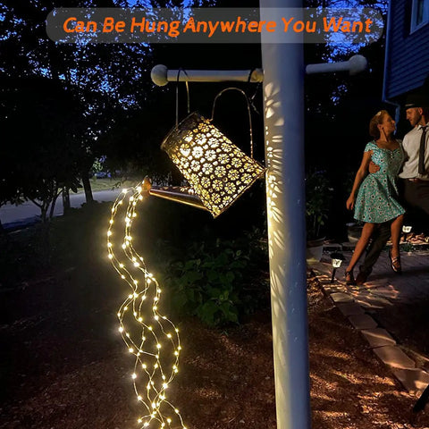 Solar Garden Lights Outdoor Hanging Lanterns With Waterproof IP65 Design, illuminating a pathway at night.