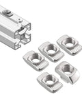 Close-up of 3030 Aluminum Extrusion Corner Bracket Kit with 5 M6 T Nuts and visible T-slot profile