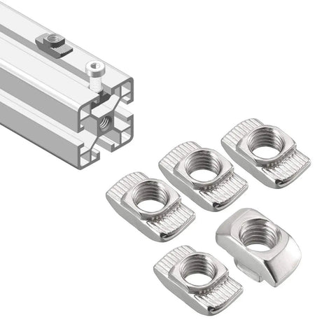 Close-up of 3030 Aluminum Extrusion Corner Bracket Kit with 5 M6 T Nuts and visible T-slot profile