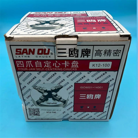 Heavy Duty 100mm K12 Four Jaw Lathe Chuck Self Centering Mini Metal Scroll Chuck For Precision Turning And Milling Operations product packaging.