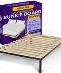Top Notch Wood Queen Bed Slats Deliver No Hassle Mattress Support Without Adding Extra Height With Smart Fabric Sleeve To Keep Slats Locked Together For Quick Setup And Smooth Even Spacing For Straight Up Sturdy Nightly Rest - image of queen size wooden slats and packaging.
