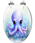 Kids Elongated Toilet Seat Ocean Themed with colorful octopus design, fitting various toilet sizes, artistic waterproof surface.