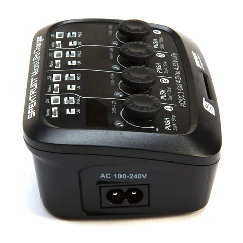 Smart 4-Port 1S LiPo Charger With Digital LED Display And Independent Output Ports, Micro Size, AC DC Input, One-Touch Dial
