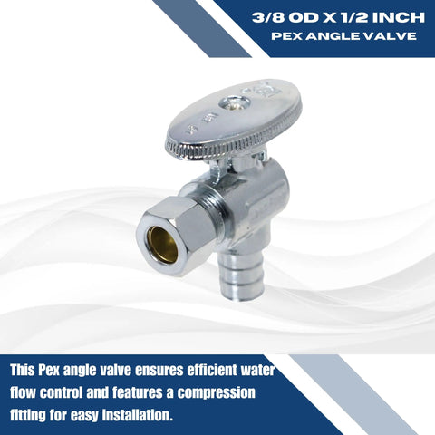 10 Pack One Half Inch PEX To Three Eighths Inch OD Compression Angle Stop Valve With Brass Body And Metal Handle, One Half Turn.