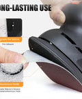 Close-up of sanding pad installation using 156Pcs Oscillating Multi Tool Sanding Pads Kit with triangle and finger pads.