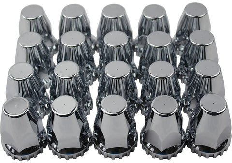 Chrome ABS Lug Nut Covers 33mm Thread-On Standard Fits For Semi Trucks Pack Of 20 Durable Plastic Caps With Chrome Plating
