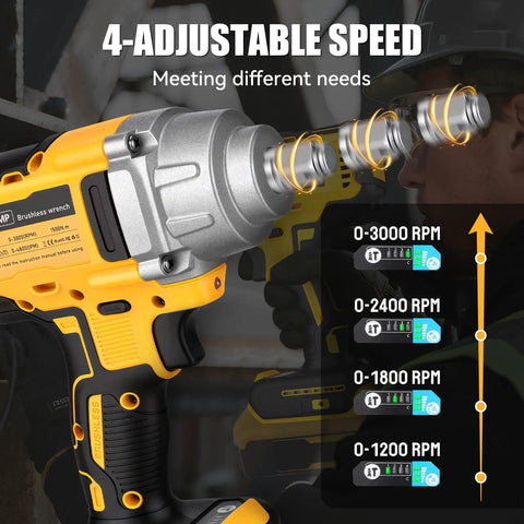Pro Grade 1/2 Inch Cordless Impact Wrench Fits 20V Max Batteries with 4 adjustable speed settings for versatile use.